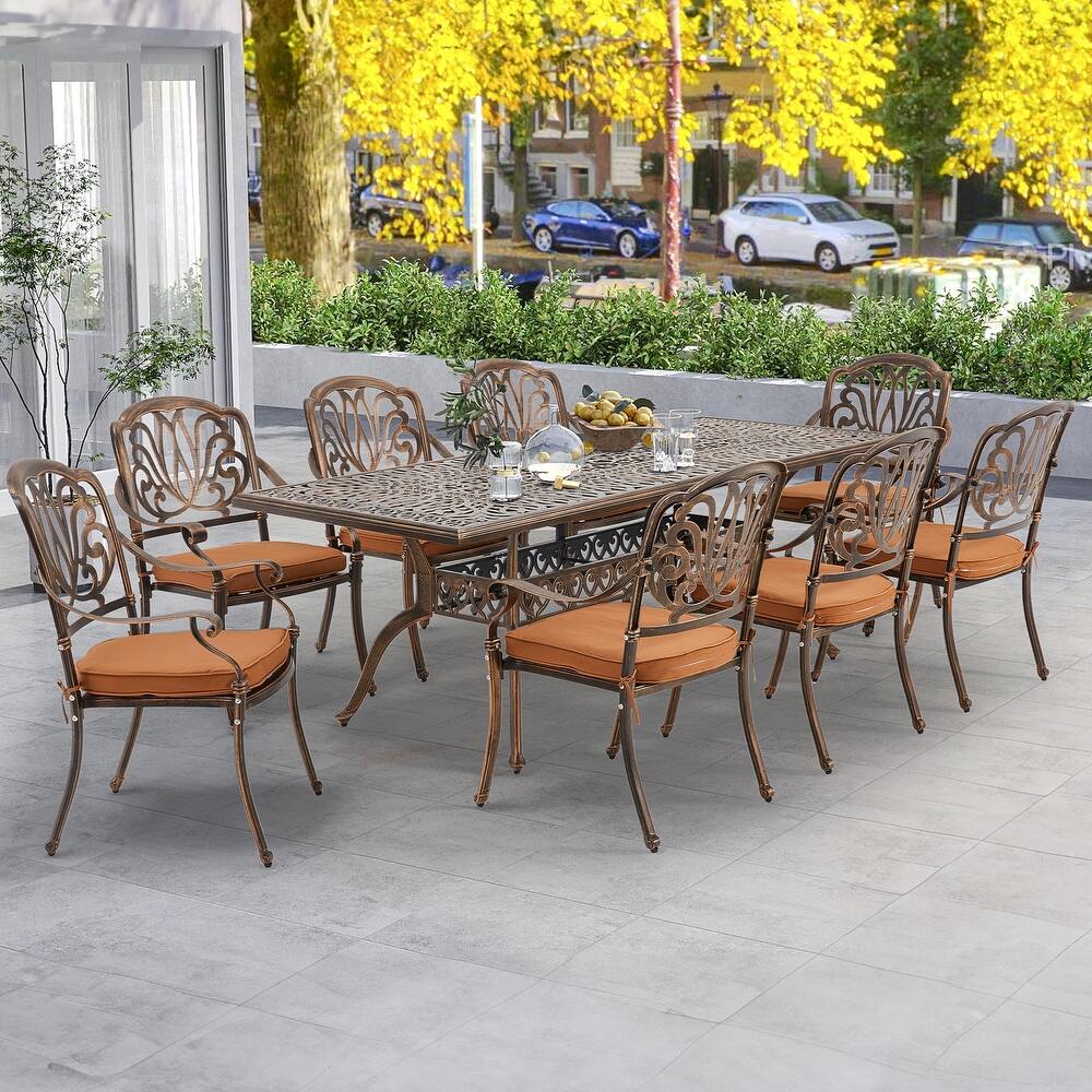 9-Piece Outdoor Dining Set with 1 Table + 8 Chairs, All-Weather Aluminum Outdoor Patio Sets for Patio, Backyard, Garden