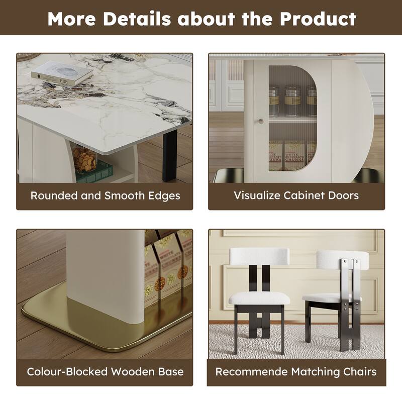 7-Piece Kitchen Table Set with 6 Velvet Chairs, Dining Table Set with Storage Cabinets for Dining Room