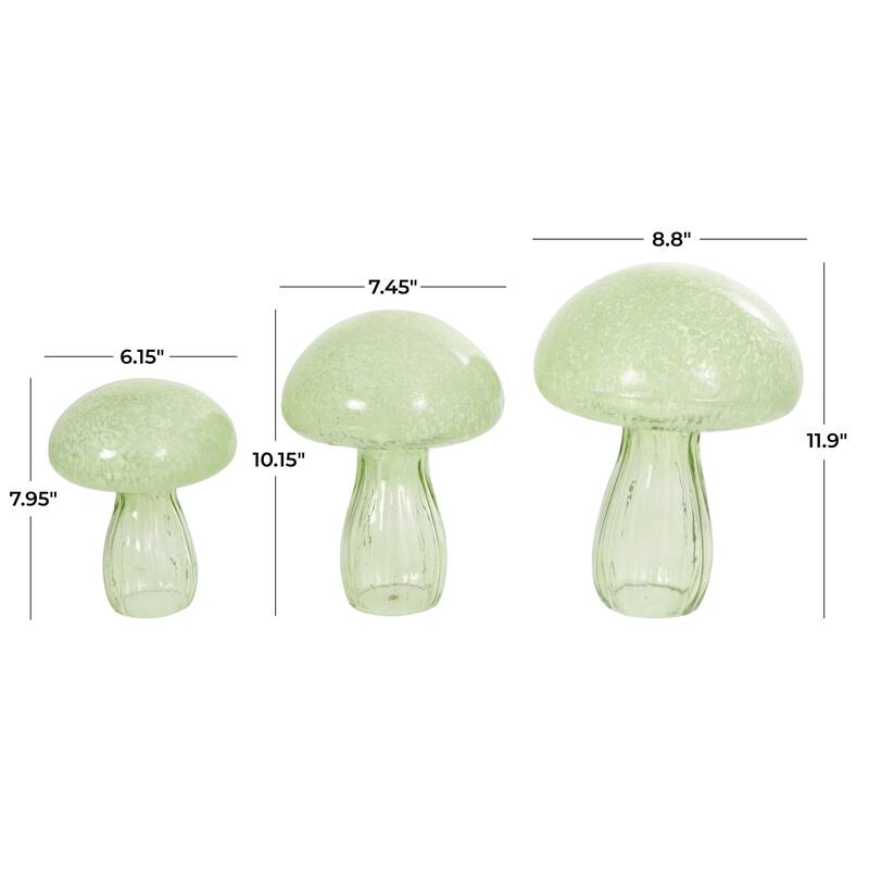 Glass Mushroom Textured Decorative Sculpture - Set of 3 Green - Roche River Decor