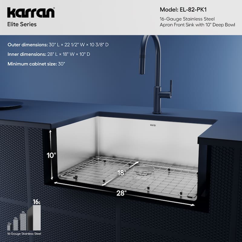 Karran Farmhouse Apron Stainless Steel 30 in. Single Bowl Sink Kit