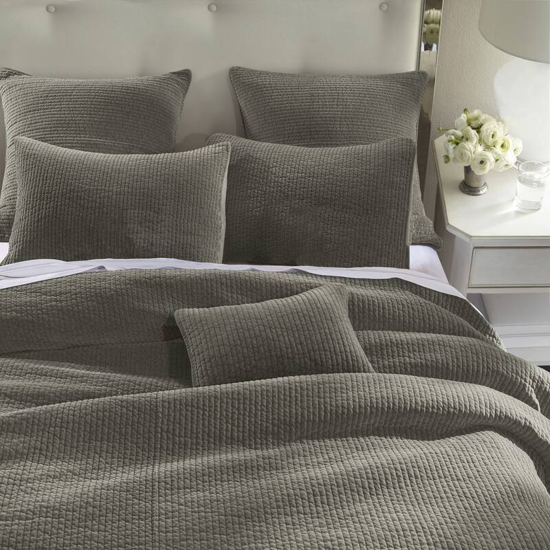 HiEnd Accents Stonewashed Cotton Velvet Traditional Bedding 3 Piece Quilt Set with Pillow Shams - Gray - Queen
