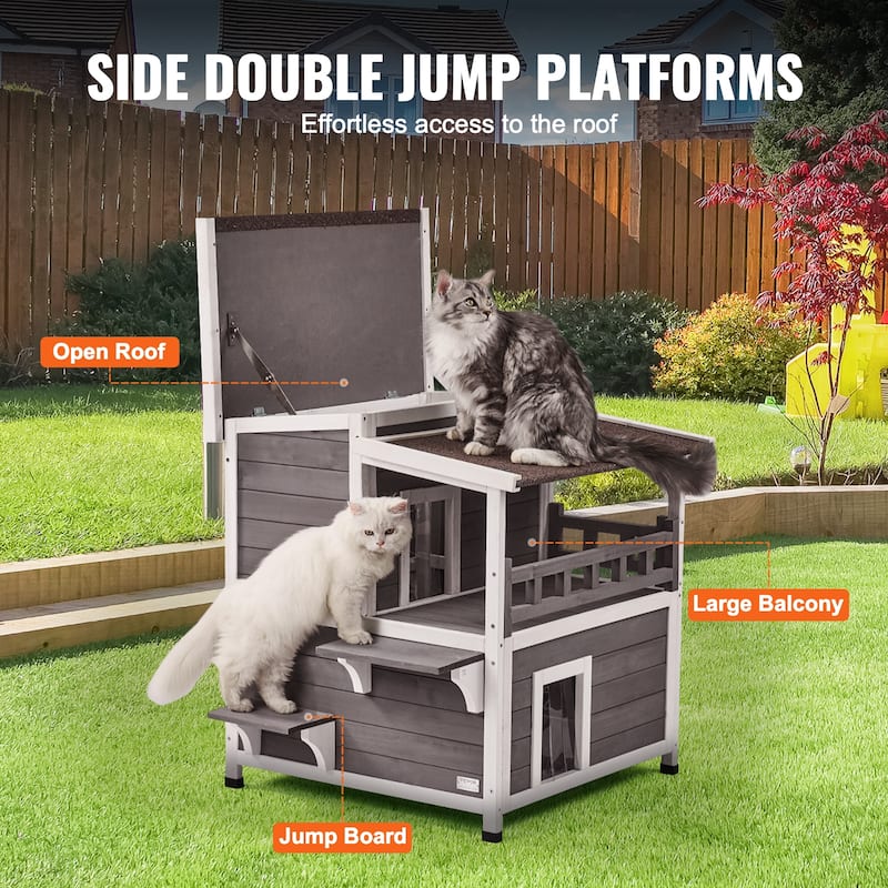 Outdoor Cat House Weatherproof, Feral Cat Shelter for Multiple Cats, 2-story Large Outdoor Wooden Cat House - 30"L x 30"W x 32"H