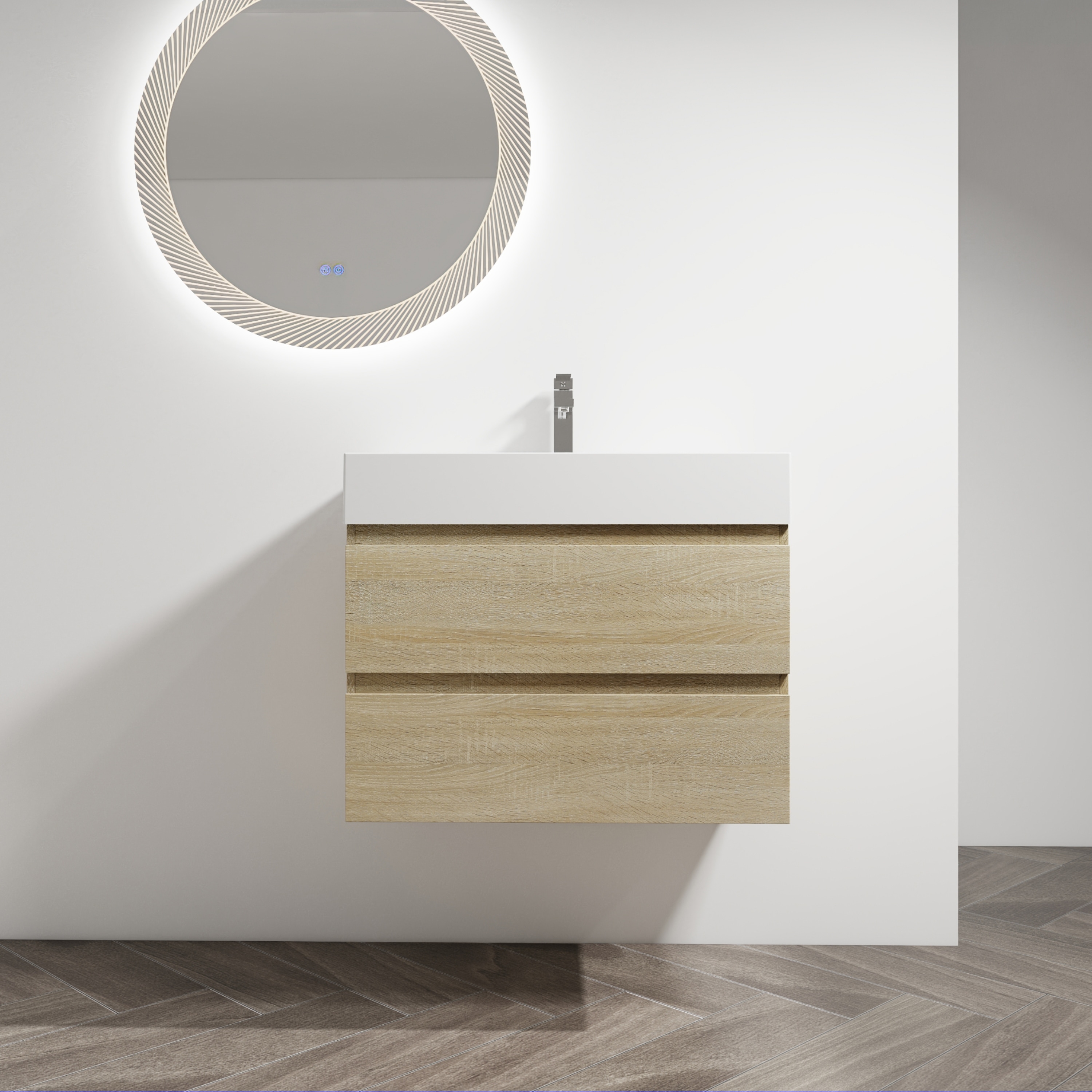 24 Inch Wall Mounted Bathroom Vanity With Resin Sink,Wood Grain Design and 2 Soft Close Drawers