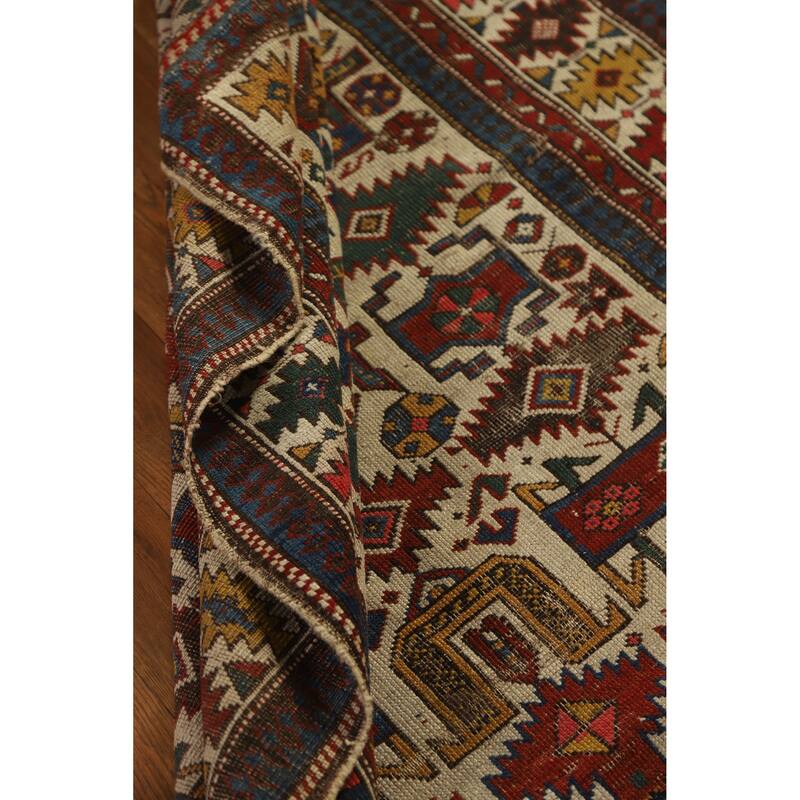 Hand Knotted Oriental 100% Wool Carpet Traditional Tribal Beige & Ivories Kazak Area Rug - 4' 11'' X 3' 4''