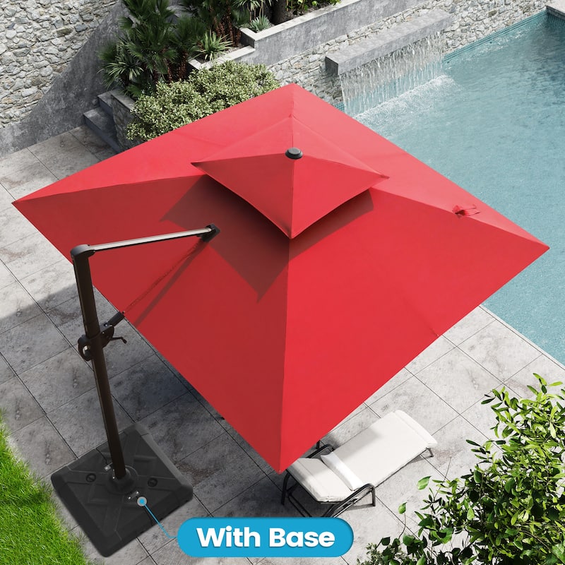 Outdoor Shade 10 x 10ft Double Top Square Patio Cantilever Umbrella with Weights Base