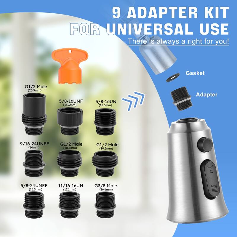 WOWOW Pull Down Kitchen Faucet Spray Head with 9 Adapters Kit