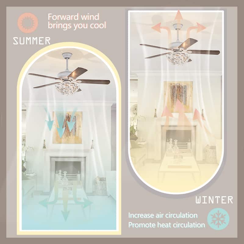 Praer Washed White 5-blade Lighted Ceiling Fan with Crystal Daisy Bouquet Shade