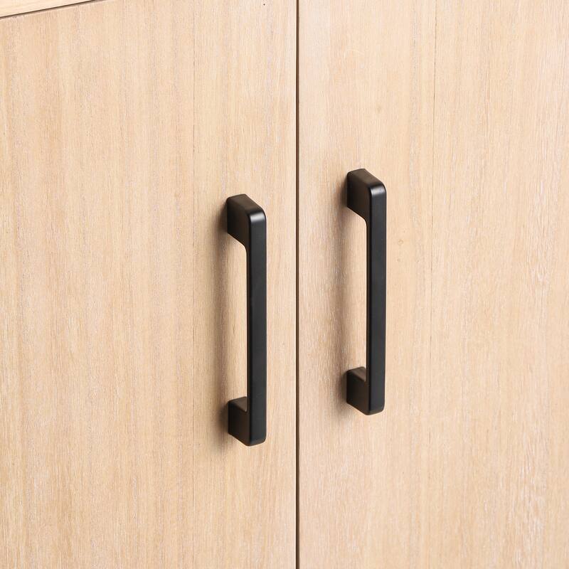 Farmhouse Style 4-Door Cabinet with Natural Finish for Rustic Entryways and Small Spaces