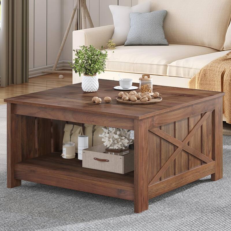 Moasis Farmhouse Coffee Table with Storage for Living Room Square Center Table