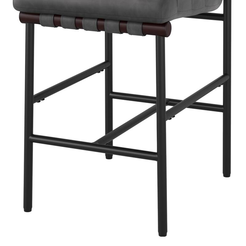26" Counter Height Solid Wood and Metal Frame Barstool Upholstered Back Bar Stool for Kitchen Island