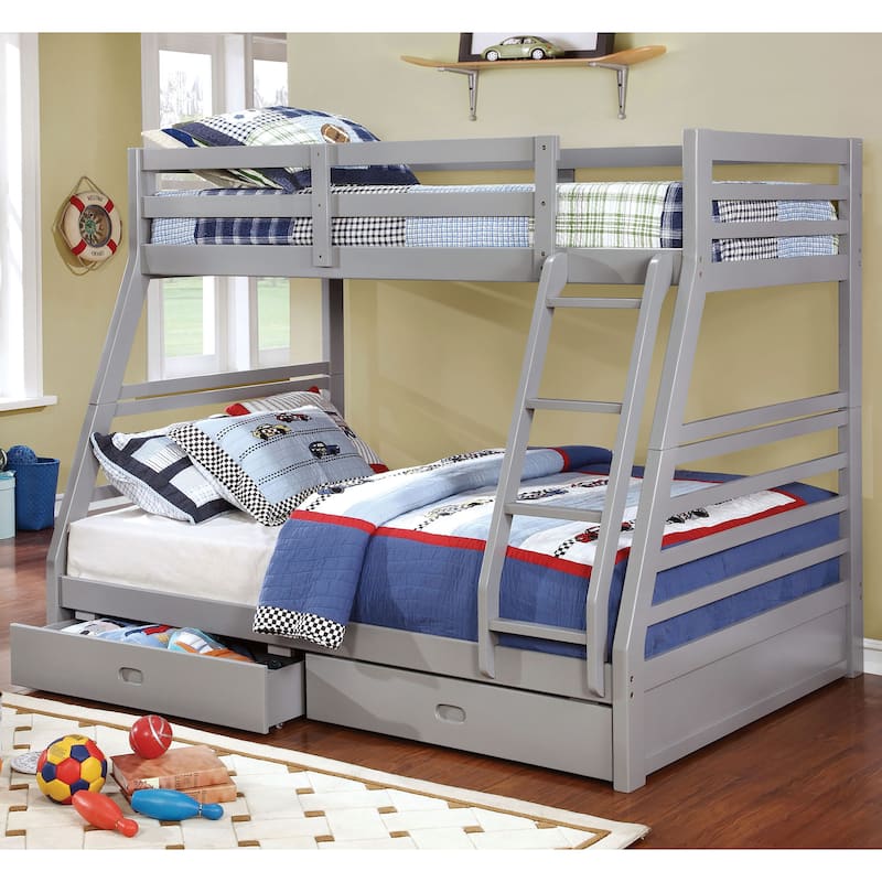 Cude Modern Twin over Full Solid Wood Bunk Bed Set by Furniture of America - Grey