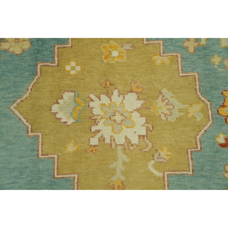 Handmade Blue Oushak Vegetable Dye Area Rug, Medallion Geometric Carpet - 9' 11'' X 8' 5''