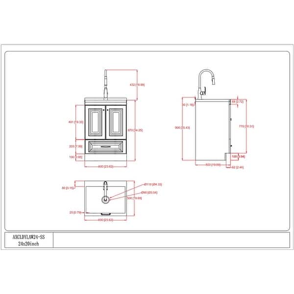dimension image slide 1 of 2, WYNDENHALL Bakersfield Transitional Laundry Cabinet with Faucet and Stainless Steel Sink