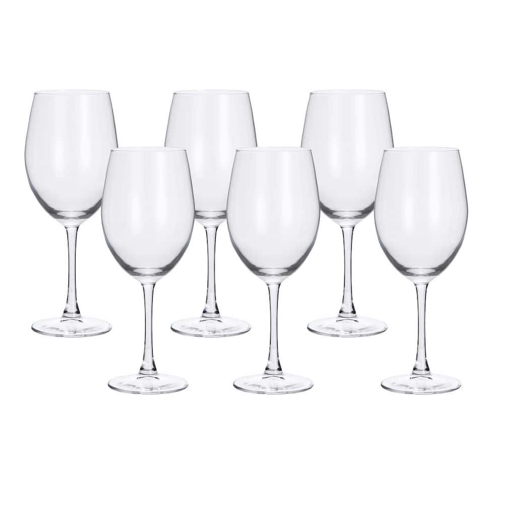 Lorren Home Trends Wine Glasses, Clear Glass, 16 Ounce Capacity, Long Stem Design, Set of 6