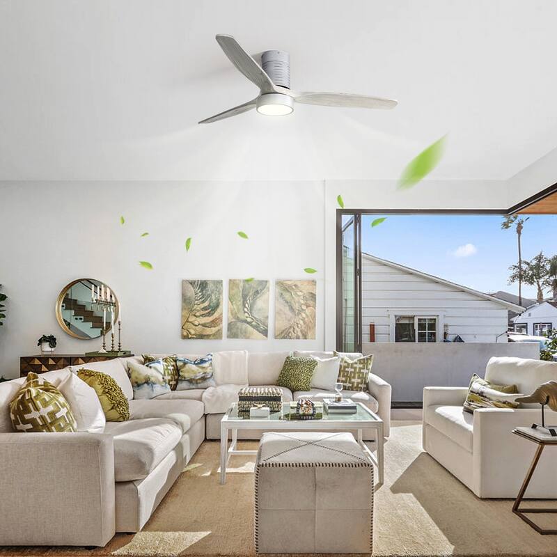 Flush Mount Ceiling Fan Light with Dimmable 3-Color Temperature LED & Timer Fuction, Reversible DC Motor
