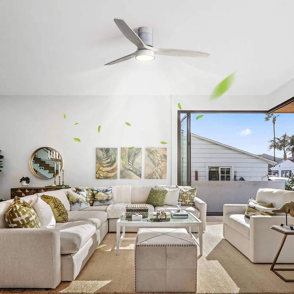 Modern Ceiling Fan Light with Adjustable Lighting, 3 Solid Wood Blades, and Remote Control for Bedroom and Lounge Area