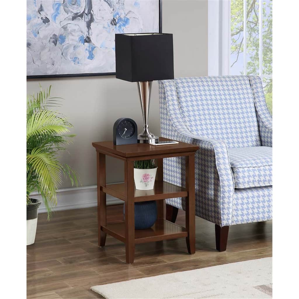 End Table with Two Storage Shelves, Sleek Minimalist Rubberwood Accent Table for Living Room Display and Organization - 18