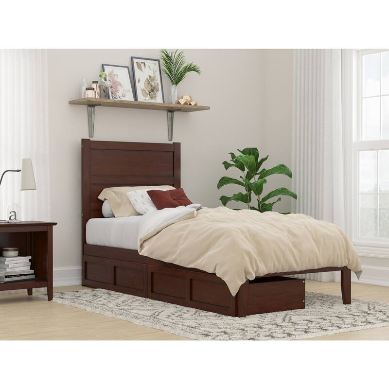 Twin XL Bed with Drawers - Elegant Walnut Platform Bed Frame - Storage Bed, Modern Design