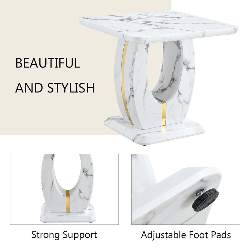 23.6" Modern Square Coffee Table with Gold Plated Decorative Strips for Living Room