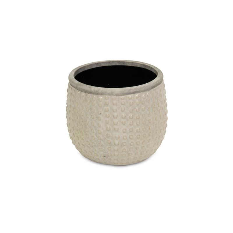 HomeRoots 6" Beige Dot Ceramic Indoor Outdoor Round Pot Planter
