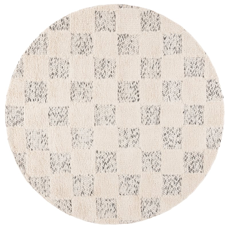SAFAVIEH Handmade Natura Denisa Wool Rug - 6' Round - Ivory/Black