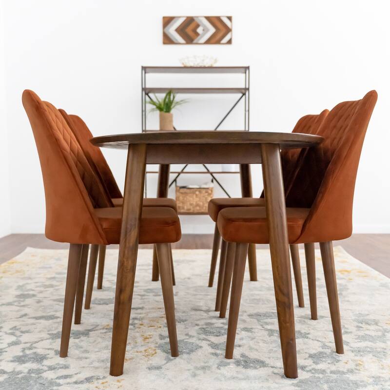 Kadenza 5-Piece Oval Dining Set w/ 4 Velvet Dining Chairs in Orange