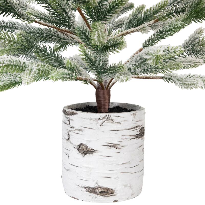 Flocked Artificial Christmas Tree in Birch Pot - 36" - Unlit - 3 Foot