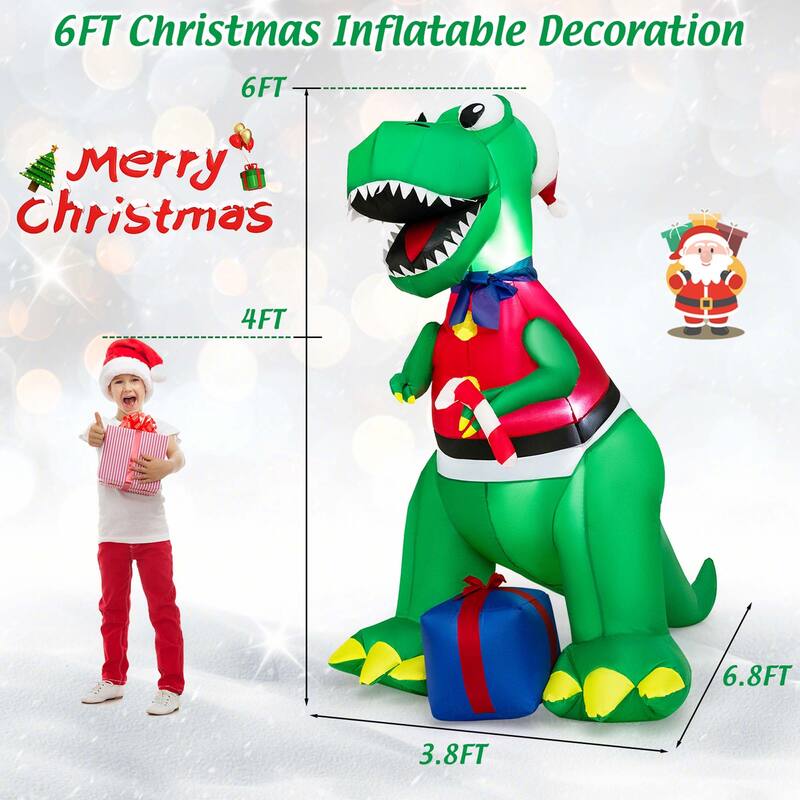 Costway 6FT Inflatable Christmas Dinosaur Dinosaur Decoration with LED - See Details
