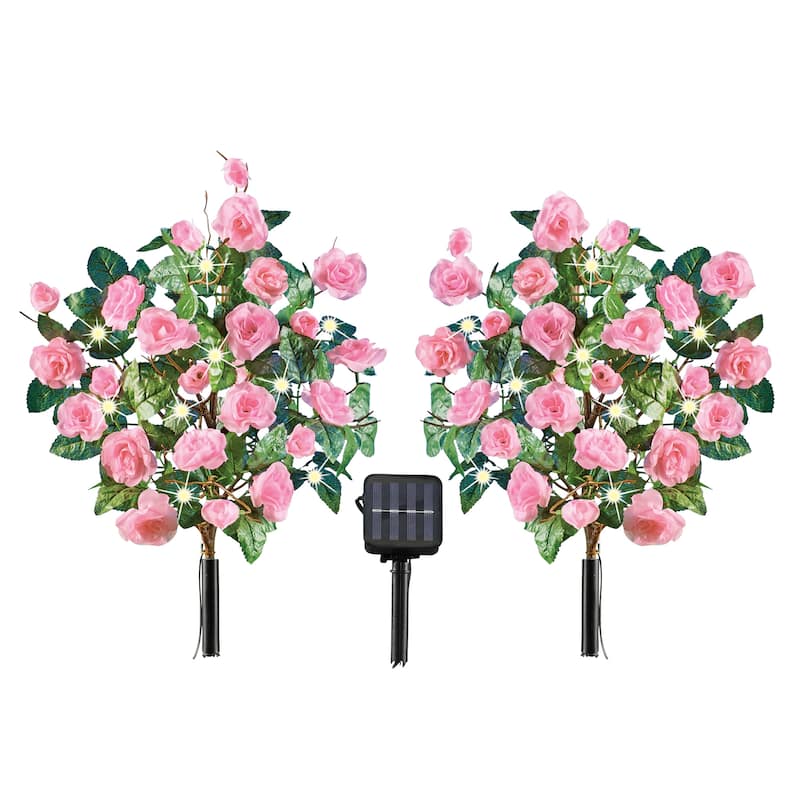 Solar Powered Rose Bush Garden Stakes - Set of 2 - 10 x 22 x 10