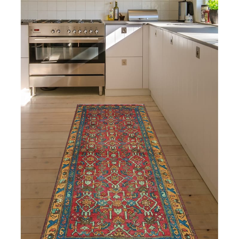 Fine Vintage Distressed Aliceson Red/Blue Runner - 2'11" x 6'9"