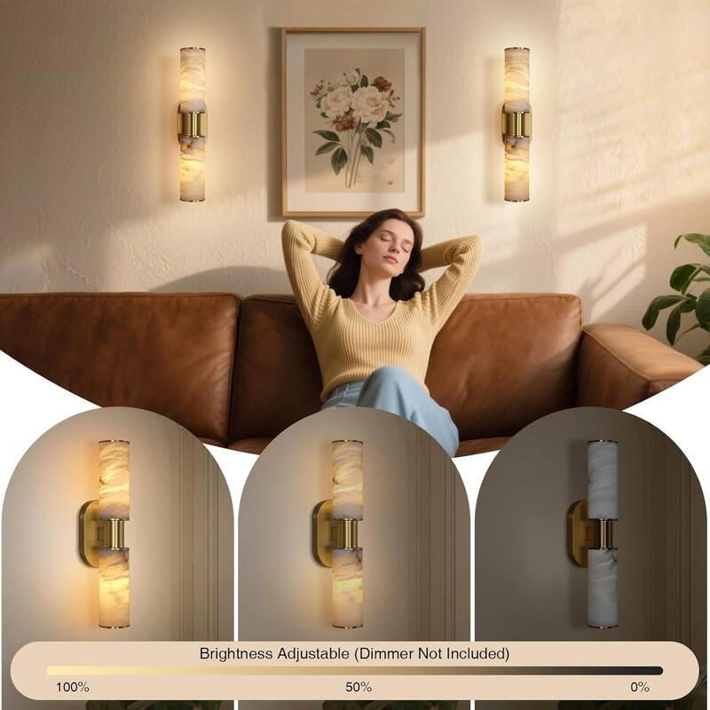 KAYLA Alabaster Wall Sconce 22", Modern Brass Wall Light, Spanish Natural Marble Indoor Sconces