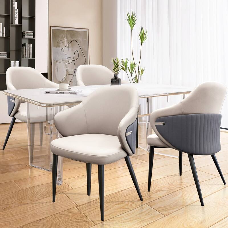 Modern Upholstered Leather Armless Dining Chairs Set of 2