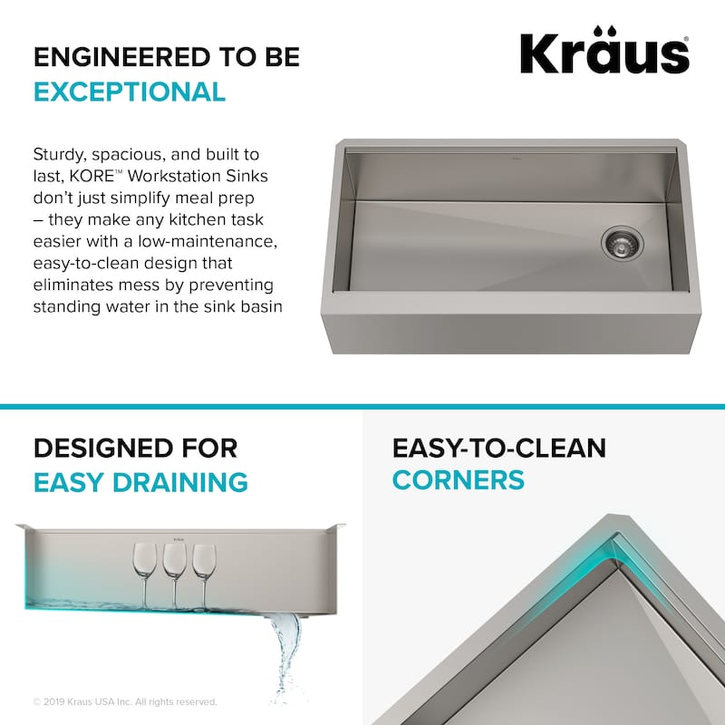 Kraus Kore 36" Farmhouse Single Basin Stainless Steel Kitchen Sink -