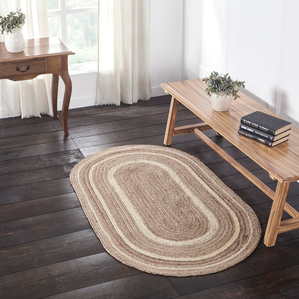 Natural & Creme Jute Rug Oval w/ Pad 36x60 - 3'6"