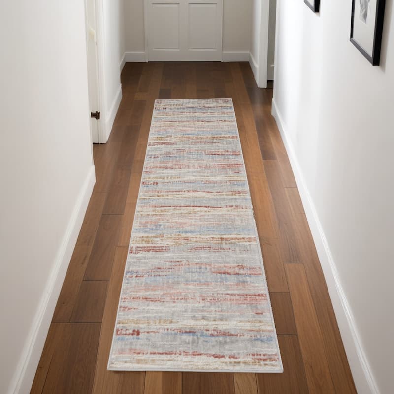 Fozid Power Loomed Abstract Modern Non Skid Stain Resistant Area Rug By HomeRoots - 90' X '27' X '0.25 - 90' X '27' X '0.25 - Oxford Blue - Runner