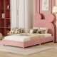 preview thumbnail 1 of 30, Velvet Upholstered Bear Ear Platform Bed, Eye-catching Design Pink