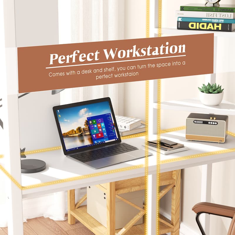 Futzca High Loft Bed Frame with Desk, Twin/Full Size Bunk Bed