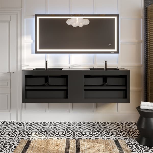 Vienna 36 in. W x 20 in. D x 22 in. H Floating Bathroom Vanity in Blue with White Acrylic Top weith White Sink