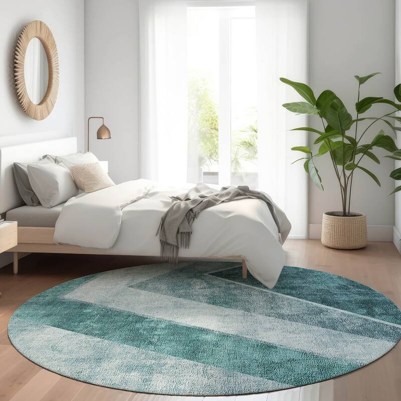 Machine Washable Indoor/ Outdoor Chantille Modern Geometric Rug - Teal - 8' x 8'