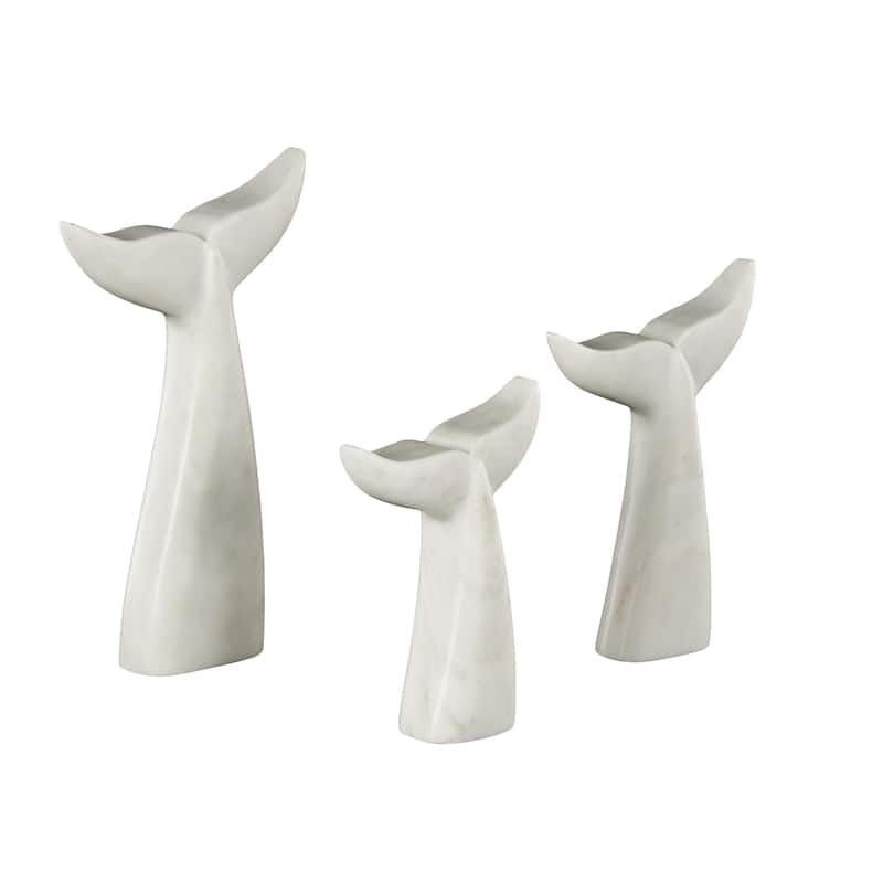Marble Whale Tail Decorative Sculpture - Set of 3 White or Gray - Roche River Decor