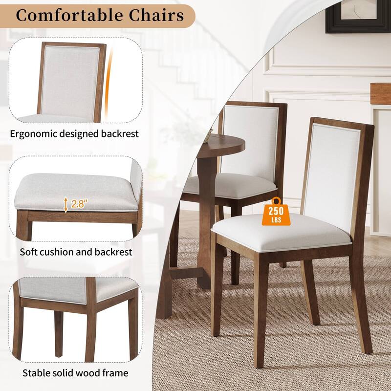 Farmhouse Extendable Dining Table Set Upholstered Chair 5-piece