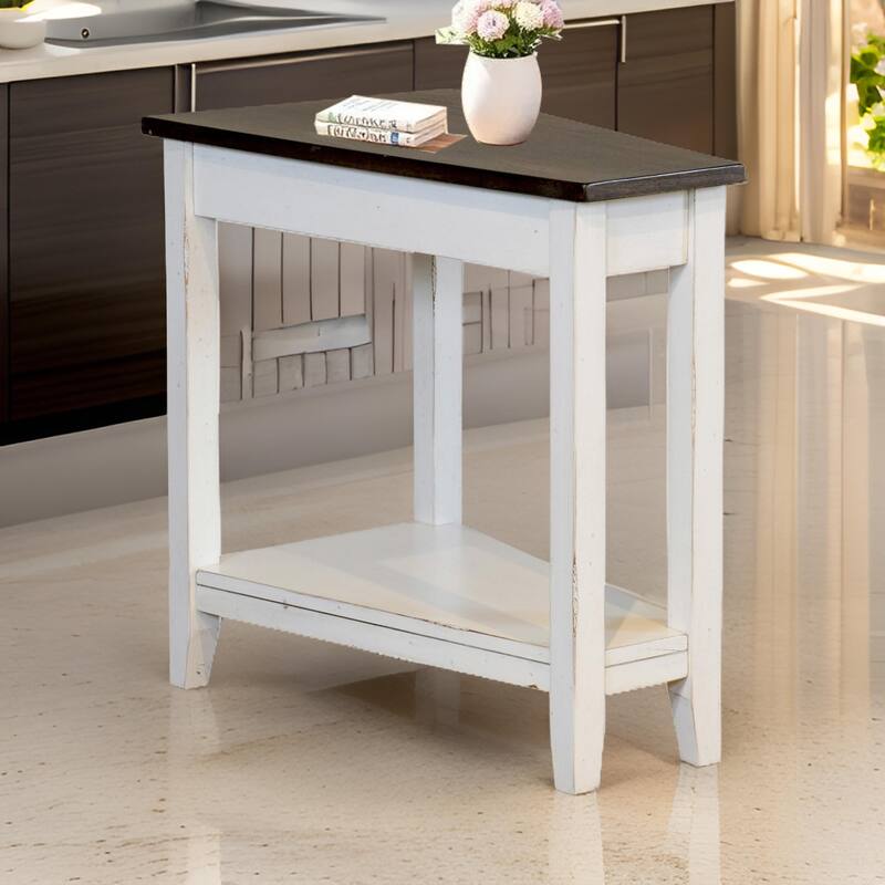 Orso Chairside Table, Shelf, 24 Inch Angled Brown Top, White Mahogany