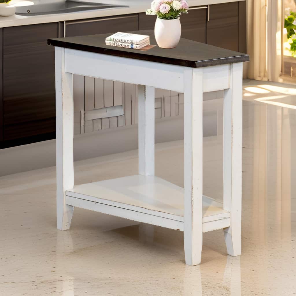 Orso Chairside Table, Shelf, 24 Inch Angled Brown Top, White Mahogany