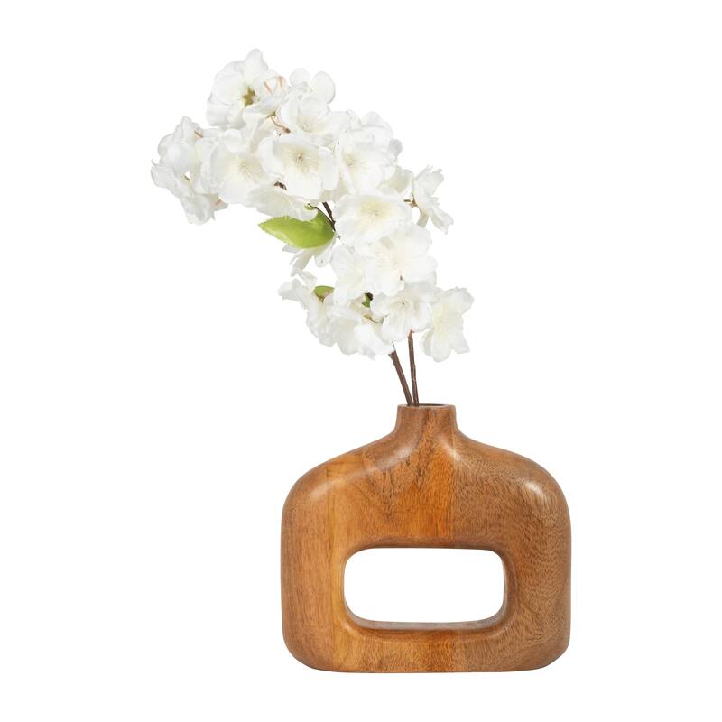 Sagebrook Home Exquisite Mango Wood Vase - 7" Open Cut-out Design in Natural Tone for Elegant Home Decor