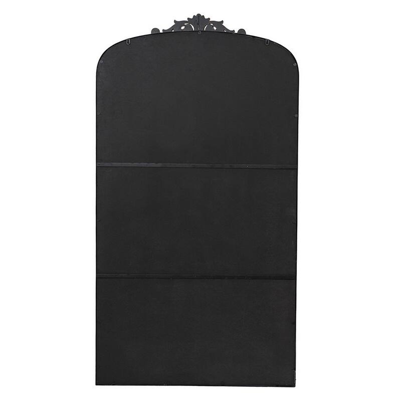 Kea 66 Inch Wall Mirror, Black Curved Metal Frame, Ornate Baroque Design
