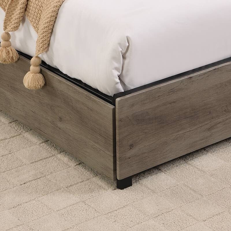 Platform Bed with Storage Headboard, Charging Station and LED light