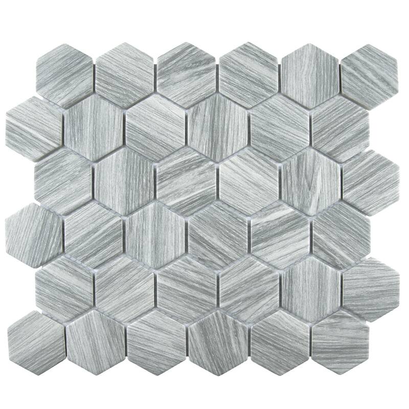 Merola Tile Llama 2" Hex Matte Silver Smoke 11-1/8" x 12-5/8" Porcelain Floor and Wall Tile