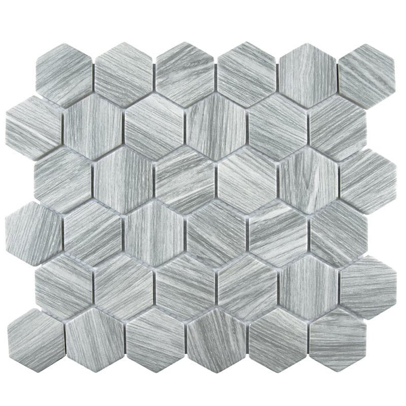 Merola Tile Llama 2" Hex Matte Silver Smoke 11-1/8" x 12-5/8" Porcelain Mosaic Floor and Wall Tile