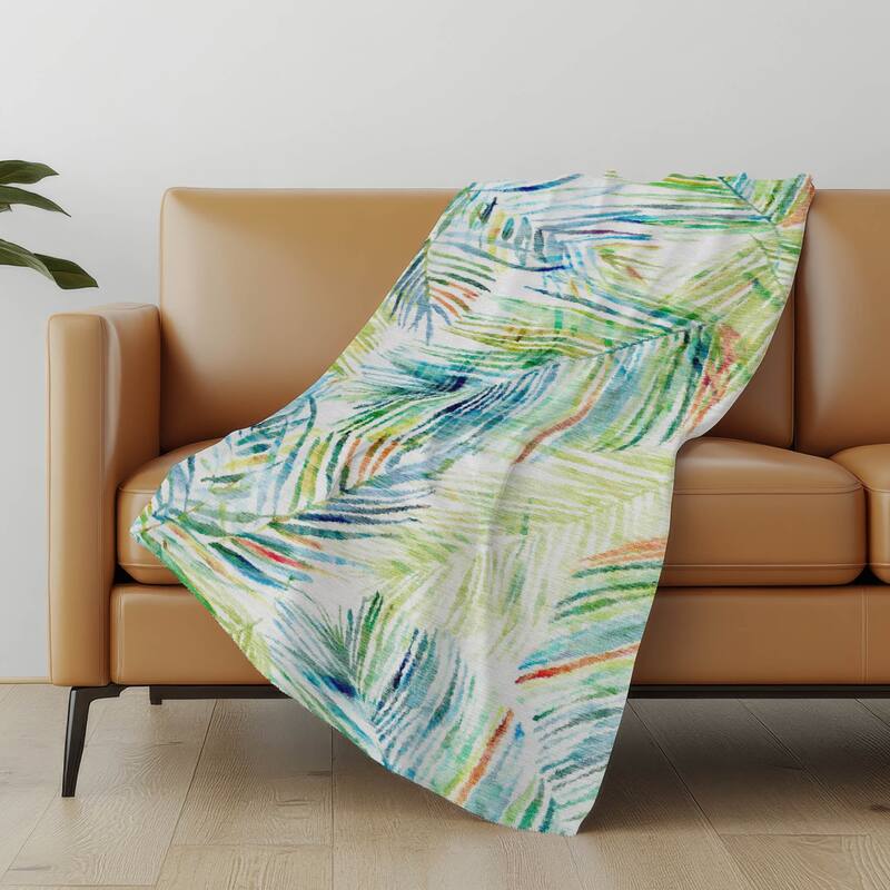 Premium Machine Washable ASB199 Modern Palms Sherpa Throw Blanket - Multi - 4'2" x 5'10"