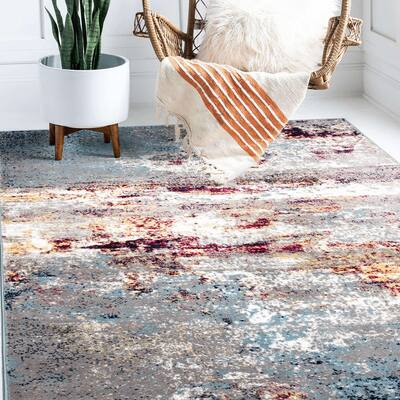 World Rug Gallery Distressed Abstract Watercolor Area Rug